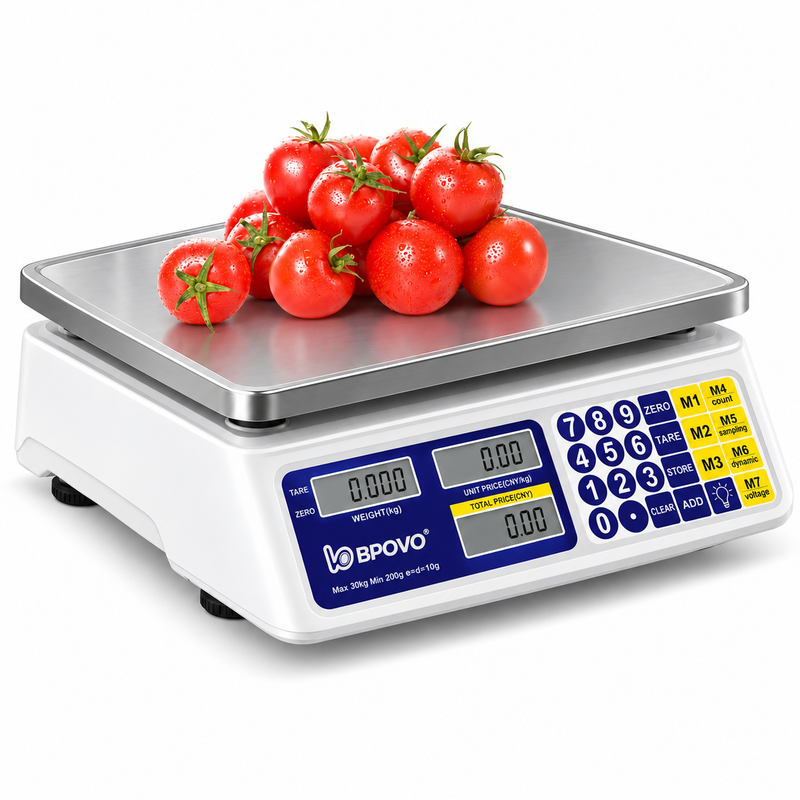 Scale 15kg LED Display Stainless Steel Pan 24 Keys BPOVO BC-ACS-15F